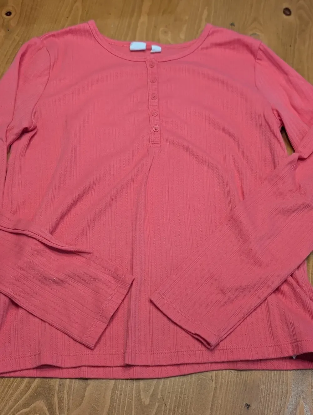 Gap Kids Long Sleeve Pointelle Henley, Bright Pink, Girl's XXL 14/15, LN